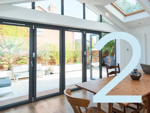 Bi-folding doors in an extension